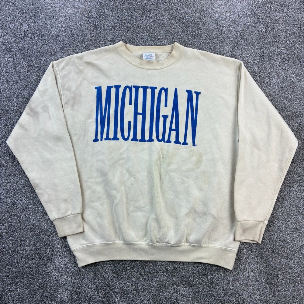 Vintage Michigan Wolverines Sweatshirt Mens XL White Spell Out Distressed UofM